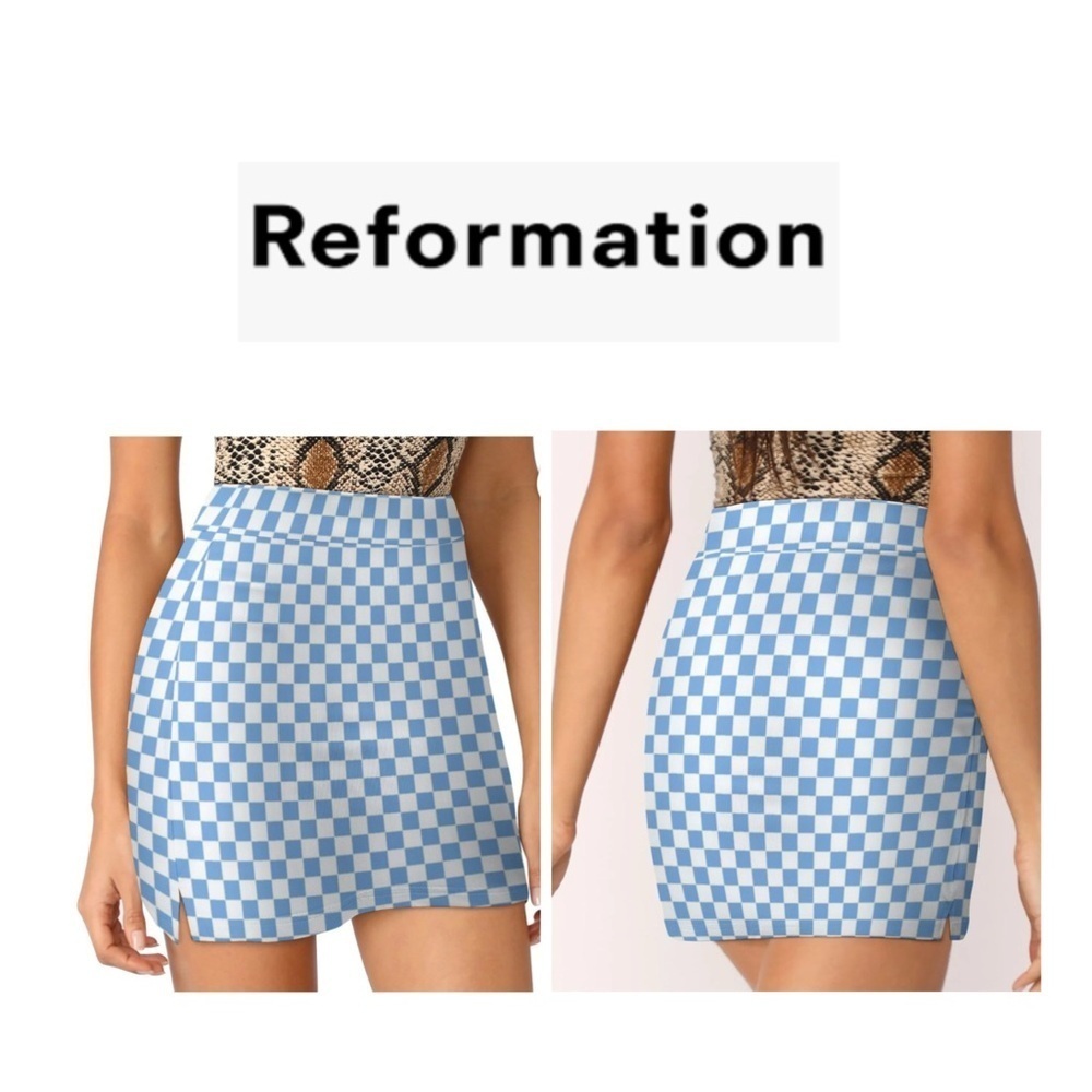 Reformation Blue And White Checkered Ecomove Nina Skort XS